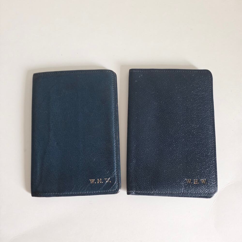 Vintage Blue Leather Card Cases Lot of 2 Monogrammed WHW